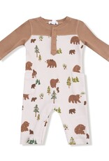 Angel Dear Sweet Brown Bears Romper w/Contrast Sleeves