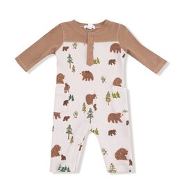 Angel Dear Sweet Brown Bears Romper w/Contrast Sleeves