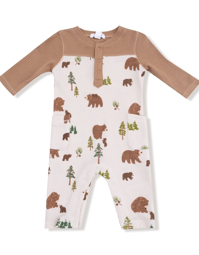 Angel Dear Sweet Brown Bears Romper w/Contrast Sleeves