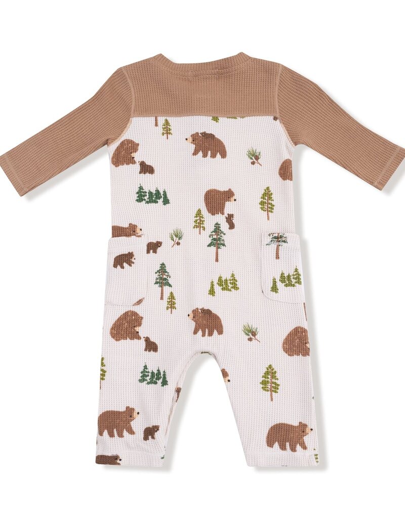 Angel Dear Sweet Brown Bears Romper w/Contrast Sleeves