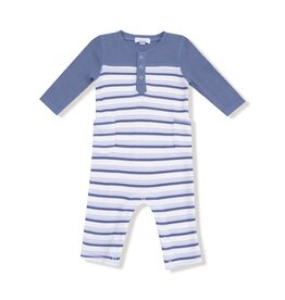 Angel Dear Vintage Stripe Blue Romper w.Contrast Sleeves