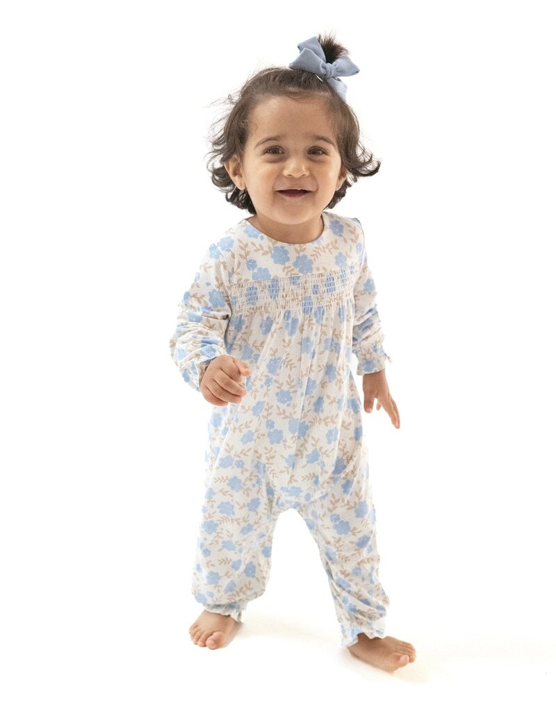 Angel Dear Baby Blue Floral Smocked Romper