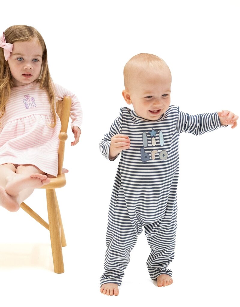Angel Dear Lil Bro L/S Snap Shoulder Romper Navy Stripe