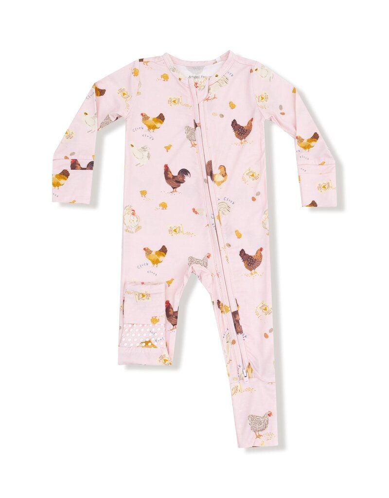 Angel Dear Collector Chickens Pink 2 Way Ruffle Zipper Footie