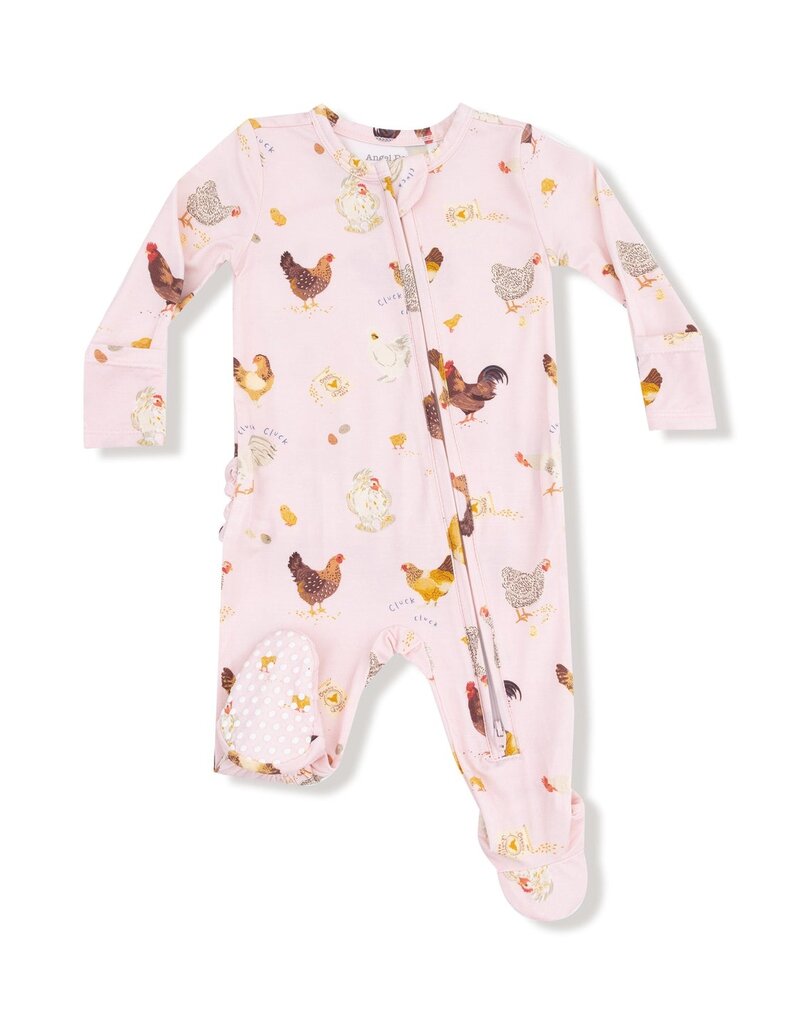 Angel Dear Collector Chickens Pink 2 Way Ruffle Zipper Footie