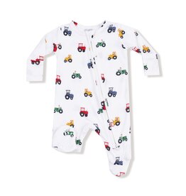 Angel Dear Mini Tractors 2 Way Zipper Footie White/Blue