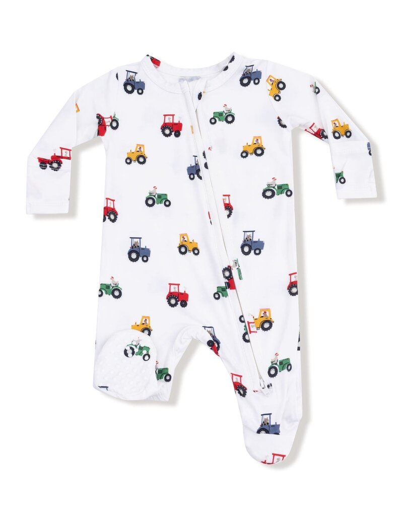 Angel Dear Mini Tractors 2 Way Zipper Footie White/Blue