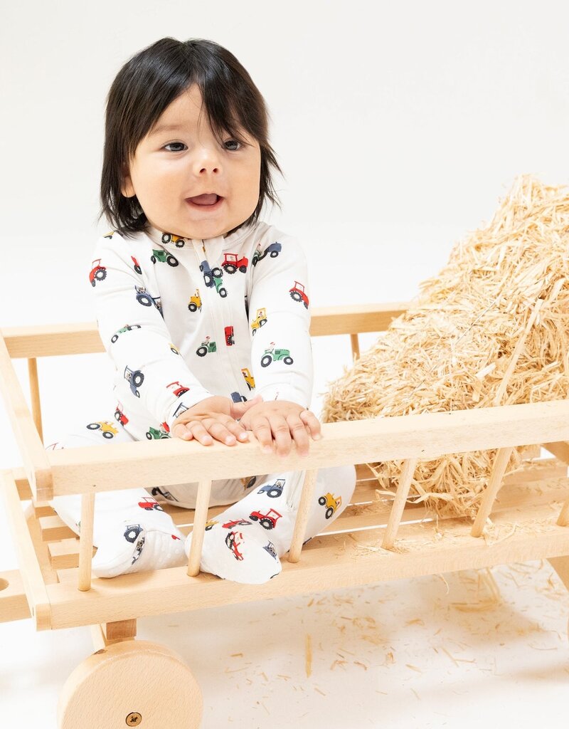 Angel Dear Mini Tractors 2 Way Zipper Footie White/Blue