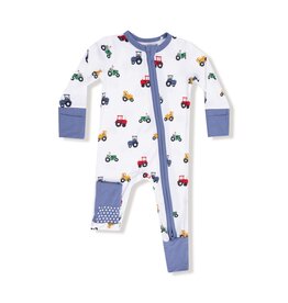Angel Dear Mini Tractors 2 Way Zipper Romper White/Blue