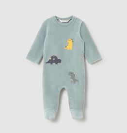 Mayoral Sage Velour Footie w/Dino Applique
