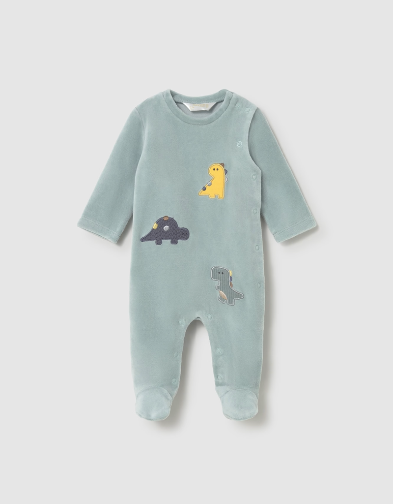 Mayoral Sage Velour Footie w/Dino Applique