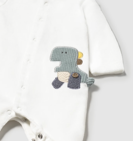 Mayoral White Velour Footie w/Dino Applique