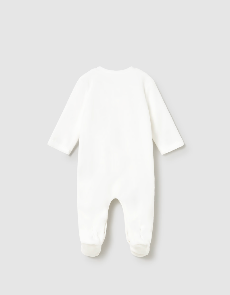 Mayoral White Velour Footie w/Dino Applique