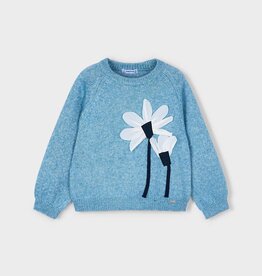Mayoral Flower Applique Sweater Ocean