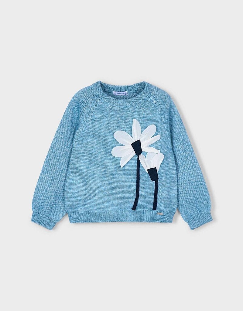 Mayoral Flower Applique Sweater Ocean