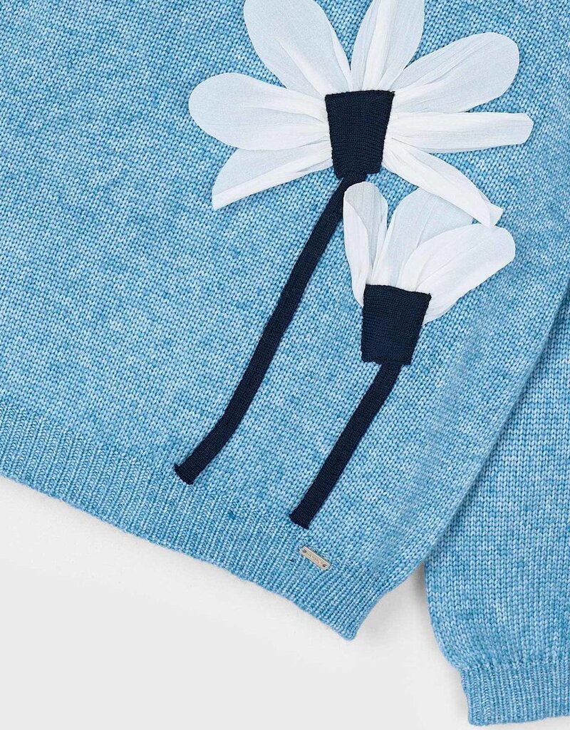 Mayoral Flower Applique Sweater Ocean