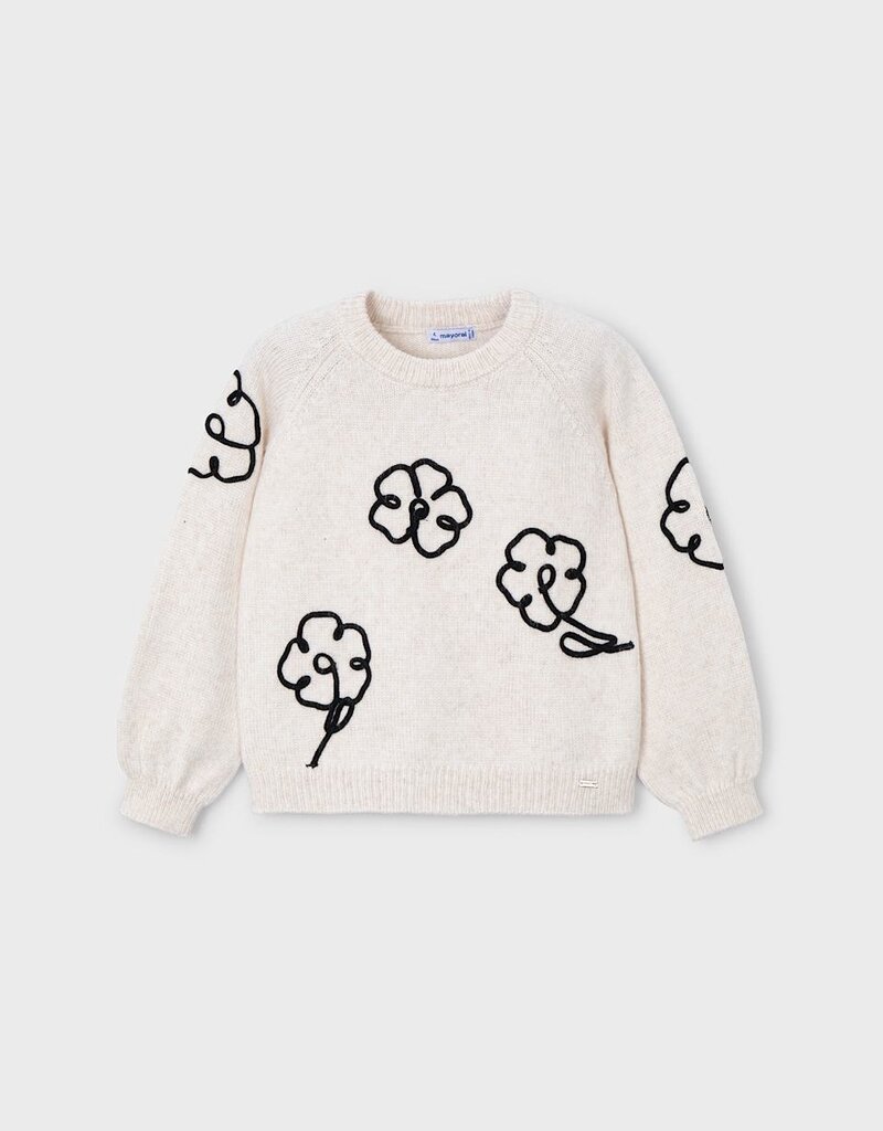 Mayoral Flower Applique Sweater Cream