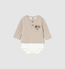 Mayoral Tan Stripe Puppy Appl Onesie w/Pants