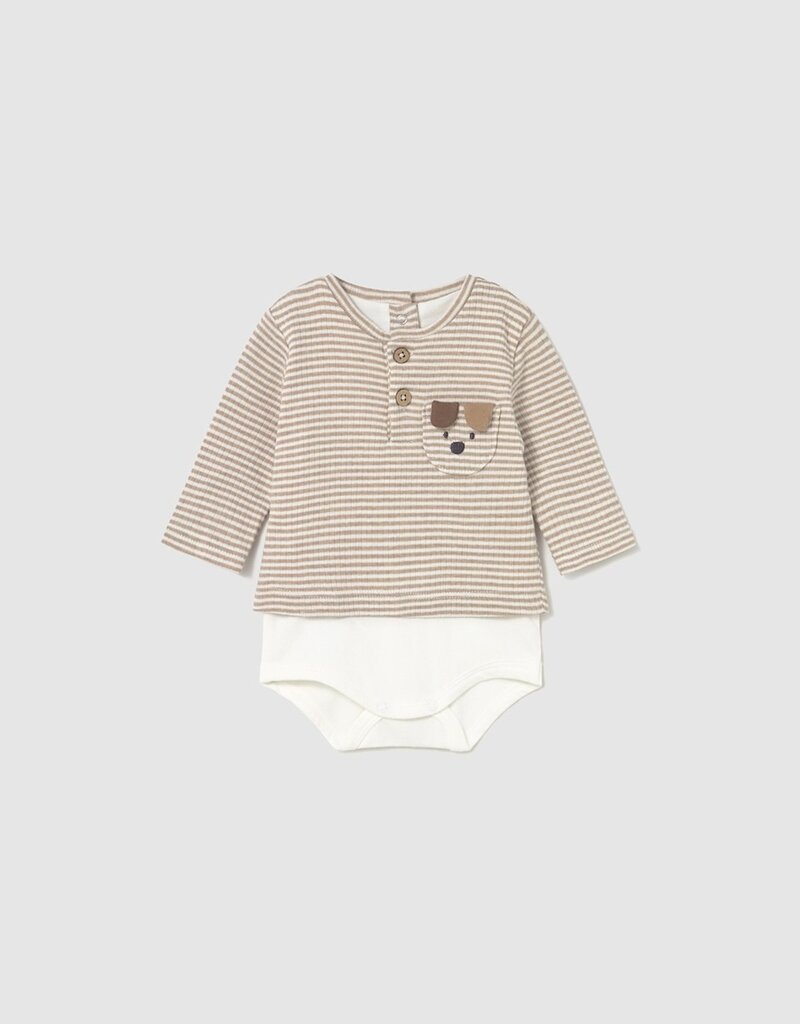 Mayoral Tan Stripe Puppy Appl Onesie w/Pants
