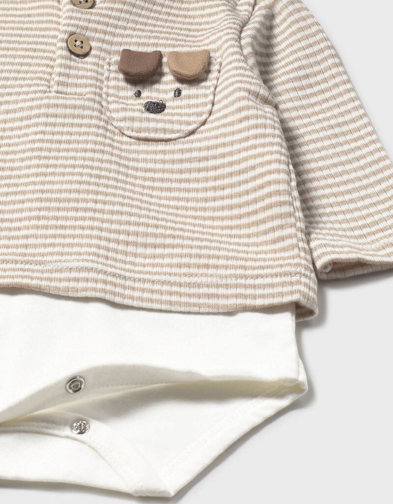 Mayoral Tan Stripe Puppy Appl Onesie w/Pants