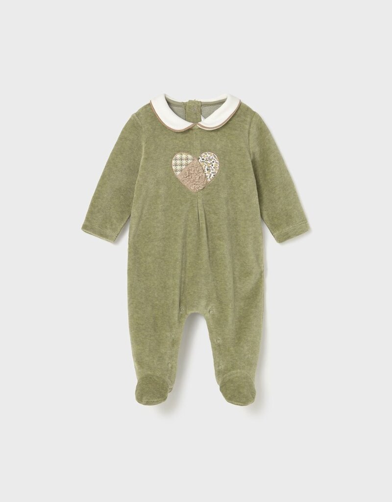 Mayoral Girls Green Velour Collared Footie