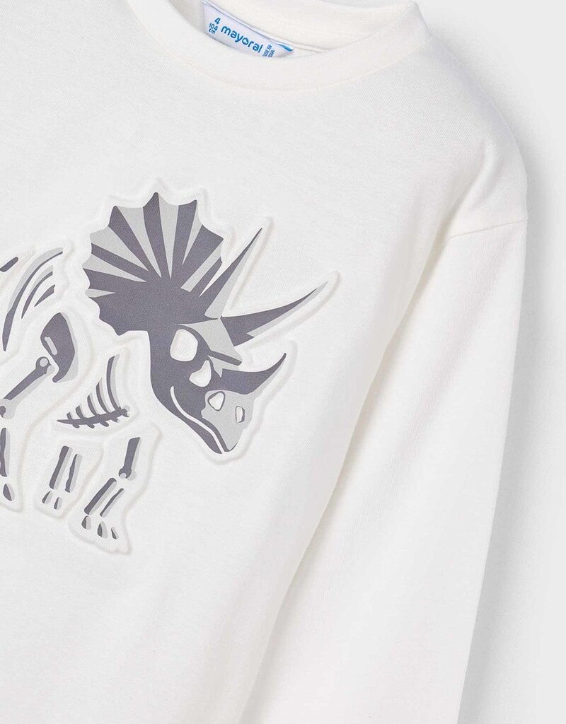 Mayoral L/S Cream Tee w/Dino Print