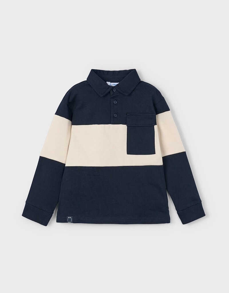Mayoral L/S Navy Cream Polo w/Pocket