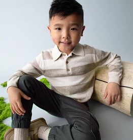 Mayoral SALE L/S Knit Tan Stripe Polo