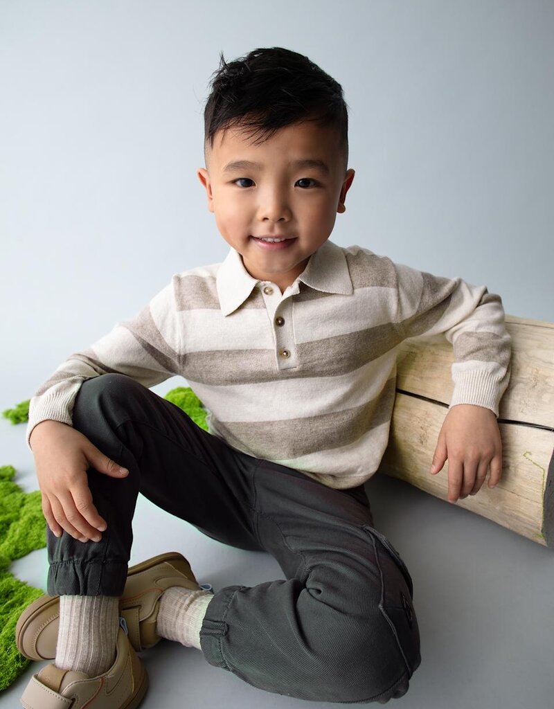 Mayoral L/S Knit Tan Stripe Polo
