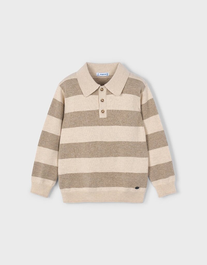 Mayoral L/S Knit Tan Stripe Polo