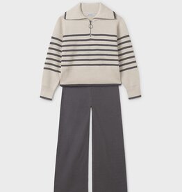 Mayoral Long Knit Sweater Pant Set Cream/Navy