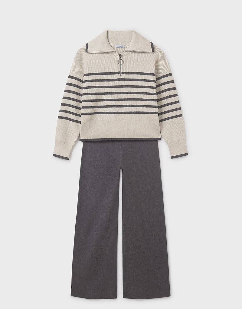 Mayoral Long Knit Sweater Pant Set Cream/Navy