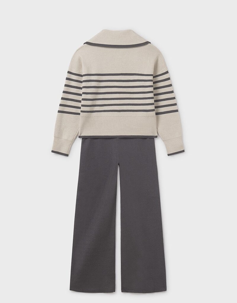 Mayoral Long Knit Sweater Pant Set Cream/Navy