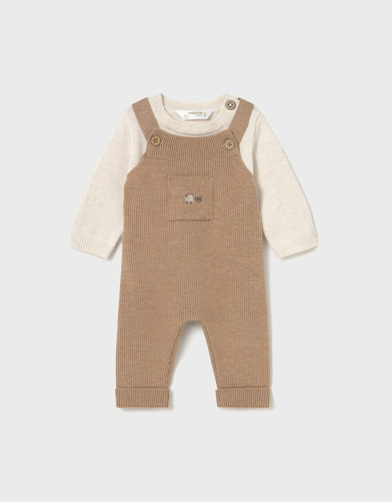 Mayoral Toffee Knit Overall Set