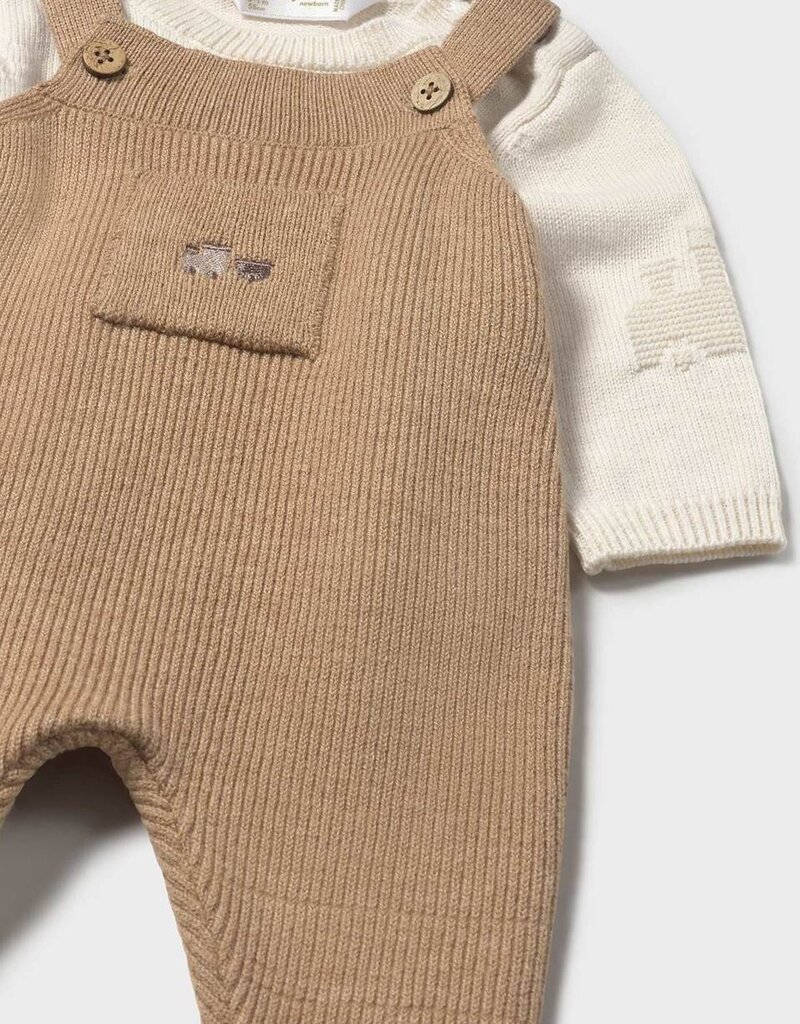 Mayoral Toffee Knit Overall Set