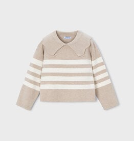 Mayoral Toffee Striped Collard Sweater
