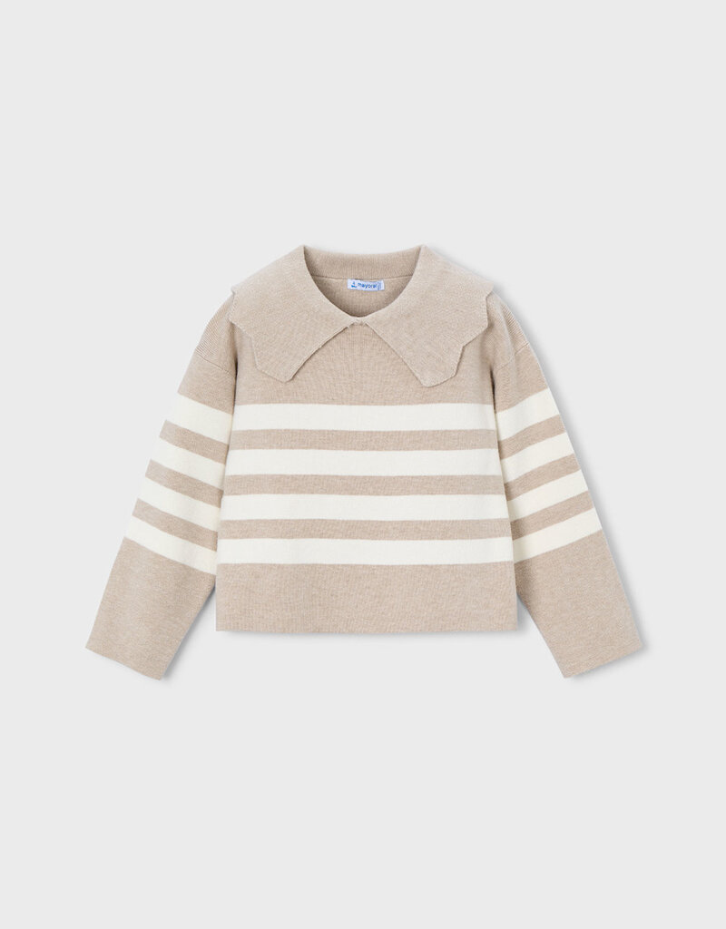 Mayoral Toffee Striped Collard Sweater