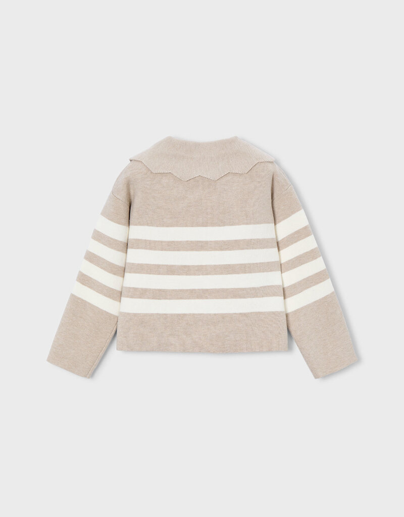 Mayoral Toffee Striped Collard Sweater
