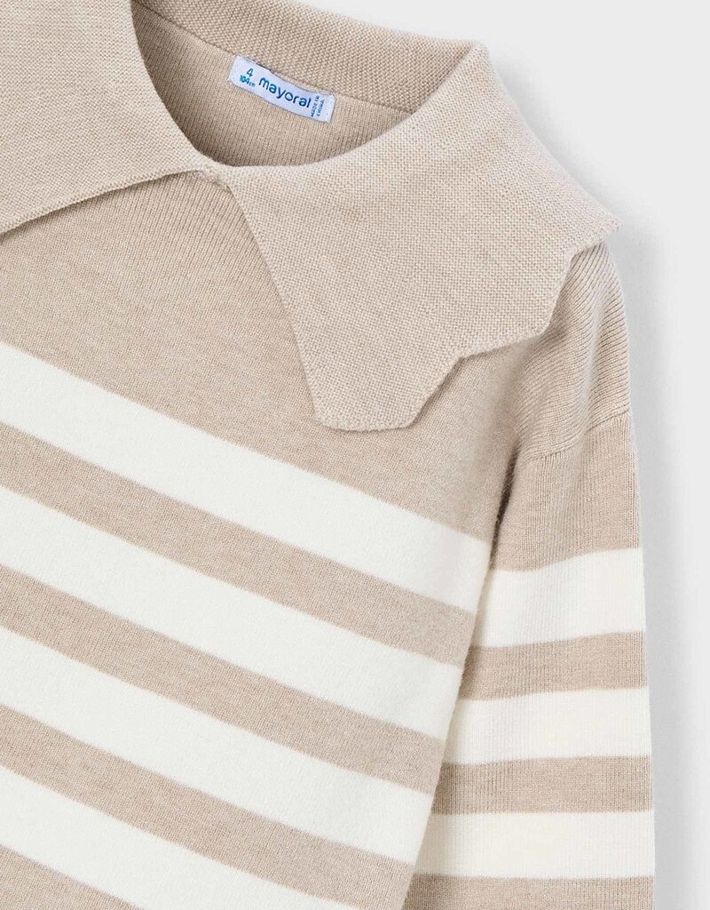 Mayoral Toffee Striped Collard Sweater