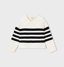 Mayoral Cream Striped Collard Sweater