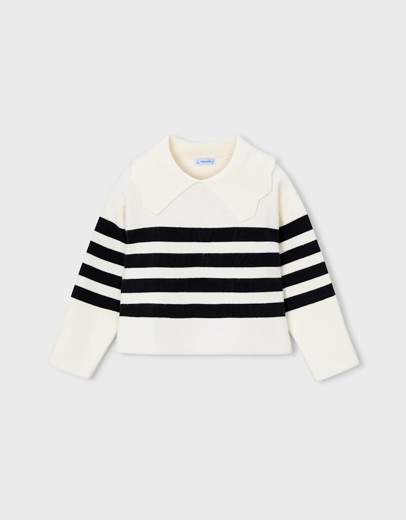 Mayoral Cream Striped Collard Sweater