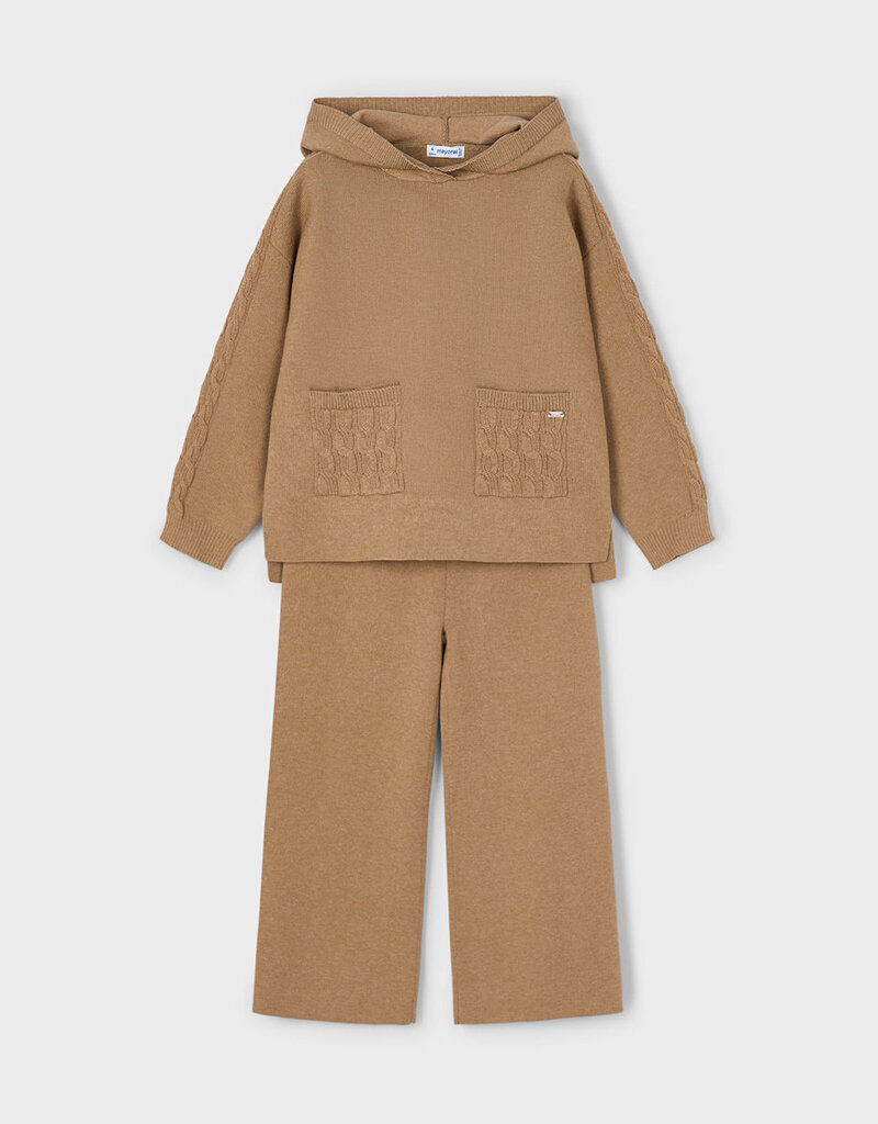 Mayoral Hoodie Long Knit Pant Set Caramel