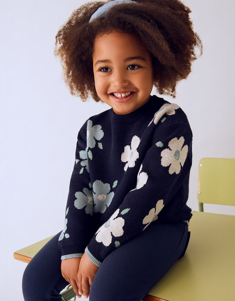 Mayoral Jacquard Flower Print Navy Sweater
