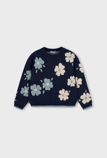 Mayoral Jacquard Flower Print Navy Sweater