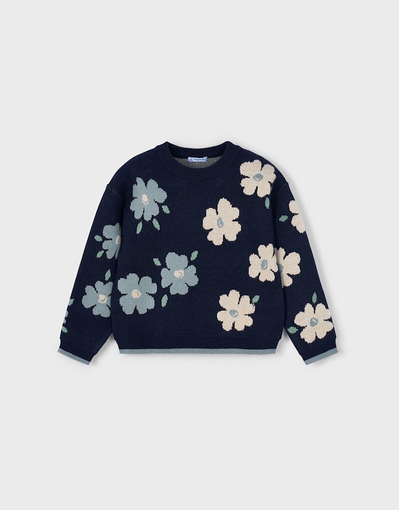 Mayoral Jacquard Flower Print Navy Sweater