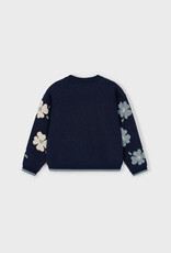 Mayoral Jacquard Flower Print Navy Sweater