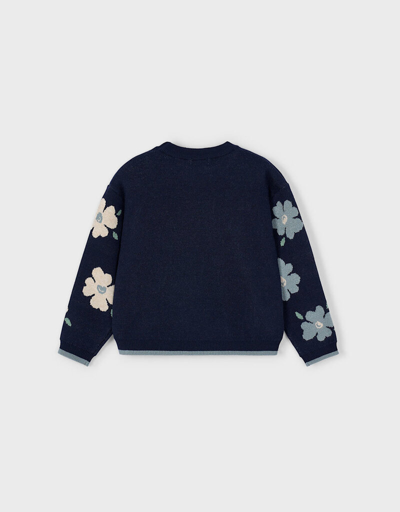Mayoral Jacquard Flower Print Navy Sweater