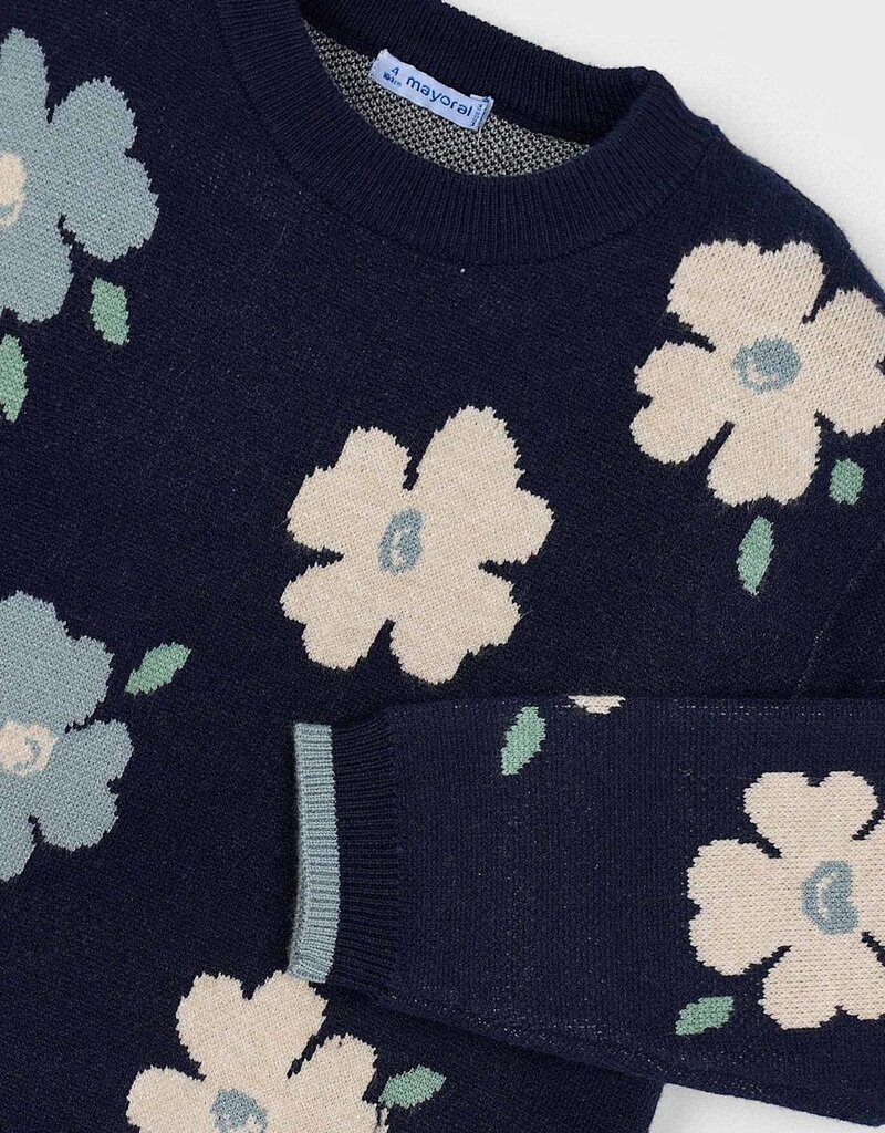 Mayoral Jacquard Flower Print Navy Sweater