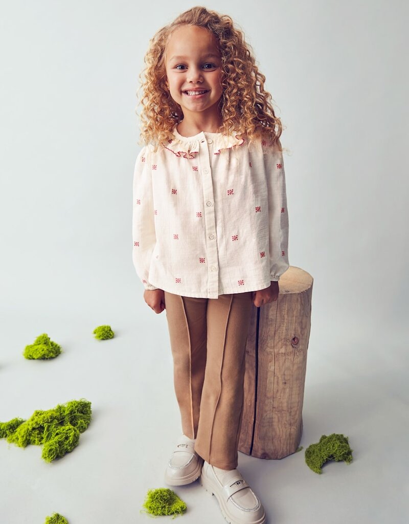 Mayoral Cream Collared Red Stitch Blouse