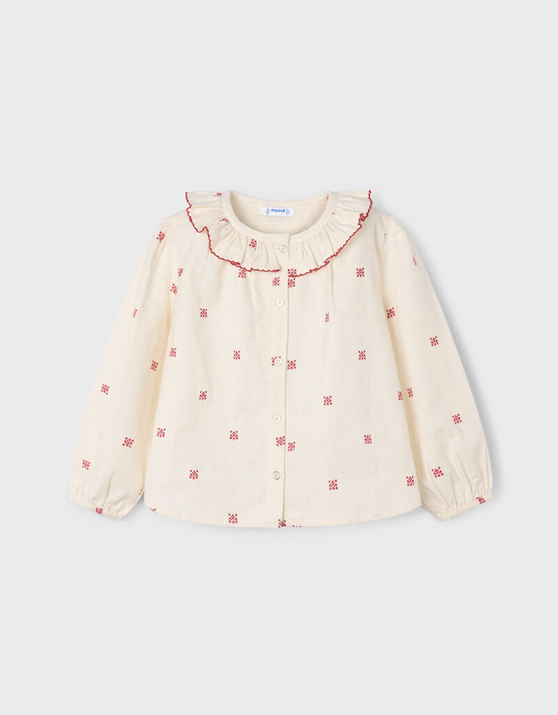Mayoral Cream Collared Red Stitch Blouse